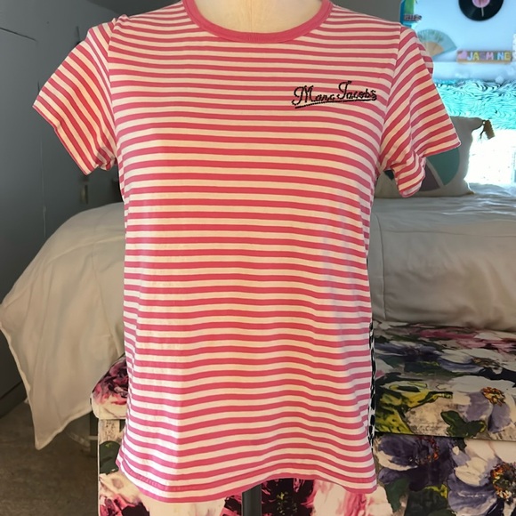 Marc Jacob’s Pink & White Striped T Shirt Size Small - Picture 1 of 4